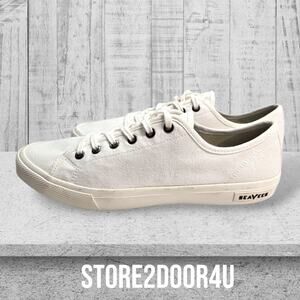 SeaVees Mens Size 9.5 Monterey Sneaker Classic White Cotton Canvas Shoes